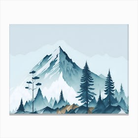 Mountain And Forest In Minimalist Watercolor Horizontal Composition 157 Canvas Print