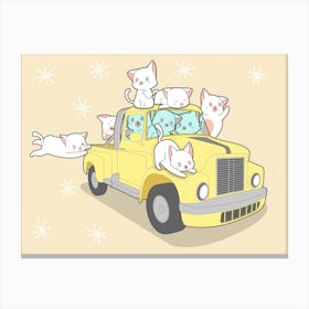 Kawaii Cats With Car In Summer Holiday 01 Canvas Print