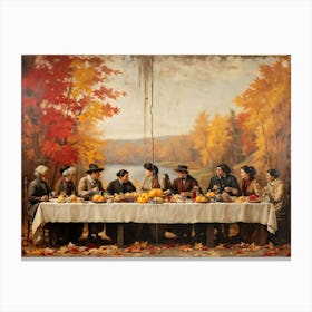 A Vintage Painting Esque Thanksgiving Celebration Enfolding Within An Intimate Group Nestled Amid R (3) Canvas Print