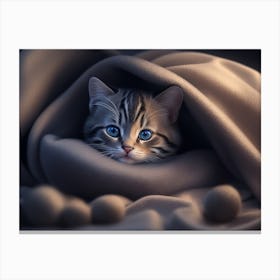 A Kitten Curled Up In A Cozy Blanket Canvas Print