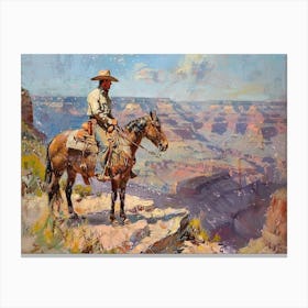 Cowboy In Grand Canyon Arizona 3 Canvas Print