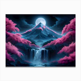 Mystical night scenery with a glowing full moon Canvas Print