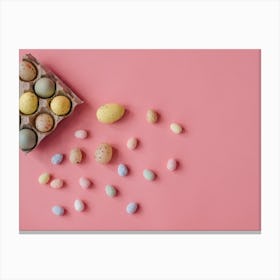 Easter Eggs On Pink Background 7 Canvas Print