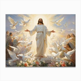 An Artistic Rendering Of A Serene Sunday Morning A Figure Symbolic Of Jesus Christ In A Posture Of Canvas Print