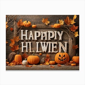 Autumn Themed Word Art Featuring The Word Happy Halloween In A Creative Rustic Stack As If Carve (2) 1 Canvas Print