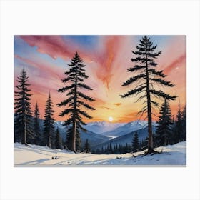 Whispers of Winter Sunset In The Mountains Canvas Print