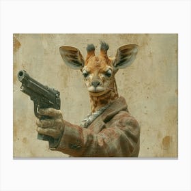 Absurd Bestiary: From Minimalism to Political Satire.Giraffe With Gun 1 Canvas Print
