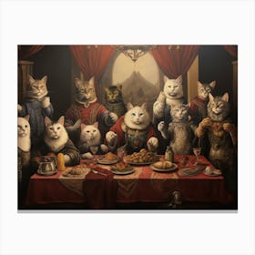 Cats At A Red Banquet Table Canvas Print