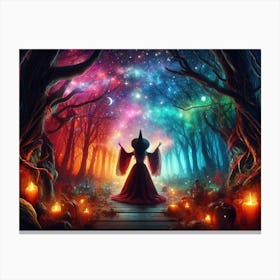 A witch summoning a mystical colorful forest Canvas Print