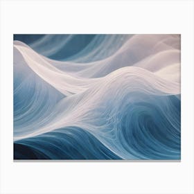 Abstract Flowing Waves Of White And Blue Lines, Resembling Smoke, Fabric, Or Data Streams, Creating A Sense Of Movement, Fluidity, And Elegance Canvas Print