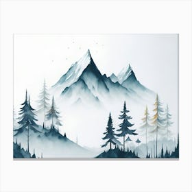 Mountain And Forest In Minimalist Watercolor Horizontal Composition 203 Canvas Print