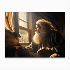 Old man sitting at window Canvas Print