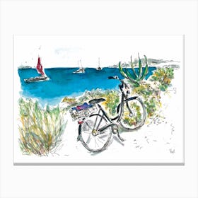 Mediterranean sea bike boat Canvas Print