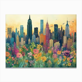 New York City Landmarks Landscape Watercolour Canvas Print