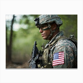 A Soldier Adorned In Patriotic Uniform Hued In His Nations Distinctive Colors Punctuated By A Med (7) Canvas Print