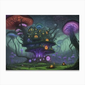 Strange Mushroom Forest House Canvas Print