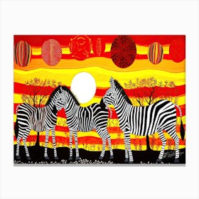 African Zebra Safari - Zebras At Sunset Canvas Print