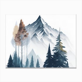 Mountain And Forest In Minimalist Watercolor Horizontal Composition 282 Canvas Print