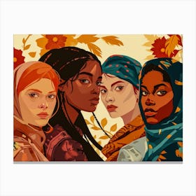 Four Women With Headscarves Canvas Print