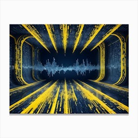 Abstract Futuristic Tunnel With Glowing Yellow Lines Of Data, Resembling A Data Stream In Cyberspace Canvas Print