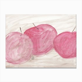 Three Apples - minimal red pink beige food kitchen still life watercolor abstract neutral Canvas Print