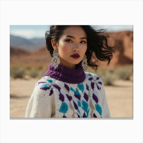 Asian Woman In Desert Canvas Print