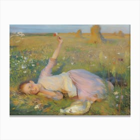 Girl In A Field Canvas Print