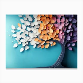 Colorful Tree With Leaves On Hanging Branches Of Blue, White, And Golden 1 Canvas Print