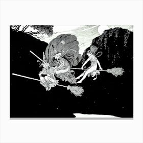 The Witches Ride on Their Brooms Tonight - Ida Rentoul Outhwaite - Witchy Vintage Remastered Flying Witches Illustration - Witchcore Cottagecore Fairycore Fairytale Canvas Print