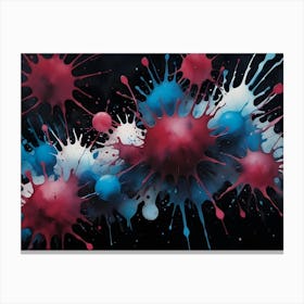 A Black Background With A Spray Of Red, Blue, And White Paint, Creating An Abstract And Dynamic Pattern Canvas Print