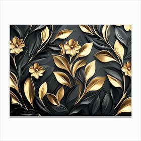 Luxury Black and Golden 3d Floral Canvas Print