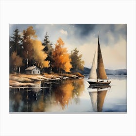 Sailboat Painting Lake House (33) Canvas Print
