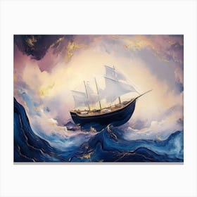 Abstract Marble art Ship In The Sea Canvas Print