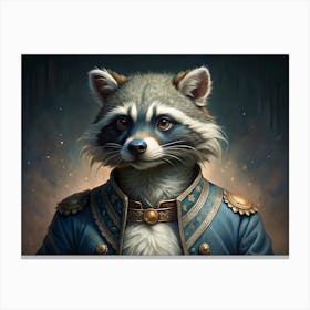 Raccoon In A Formal Blue Coat With Gold Accents Canvas Print