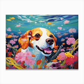 Beagle Dog Swimming In The Sea Canvas Print