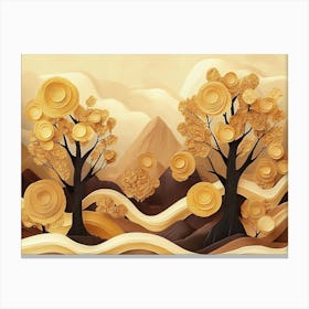 3d Painting Artwork Landscape Forest Golden Tree Brown Art Is Mountains Canvas Print