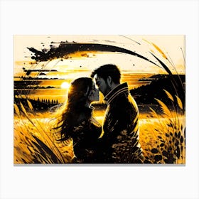 Couple Kissing At Sunset 2 Canvas Print