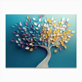 Colorful Tree With Leaves On Hanging Branches Of Blue, White And Golden Illustration 1 Canvas Print