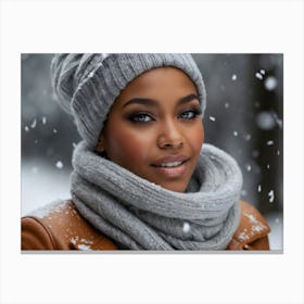 Beautiful African American Woman In Winter 7 Canvas Print