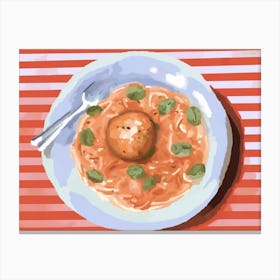 A Plate Of Meatballs Spaguetti, Top View Food Illustration, Landscape 2 Canvas Print