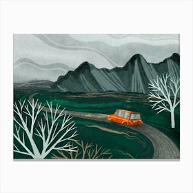 Landscape With Red Car Canvas Print