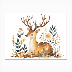 Little Floral Deer 2 Canvas Print