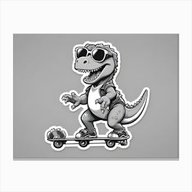 A Cartoon Illustration Of A Dinosaur Wearing Sunglasses And Skateboarding Canvas Print