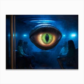 Alien Head With A Pupil For An Eye Stares Directly At The Viewer From The Interior Of A Ufo Sci Fi Canvas Print