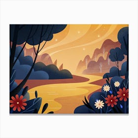 Landscape With Trees And Flowers Canvas Print