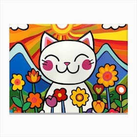 Cat With Flowers 1 Canvas Print