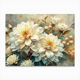 White Dahlia Flowers On A Watercolor Background Canvas Print