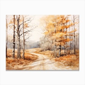 A Painting Of Country Road Through Woods In Autumn 28 Canvas Print