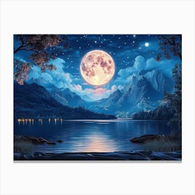 Full Moon Over Lake 1 Canvas Print