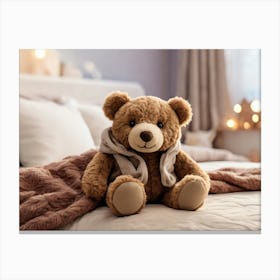 Teddy Bear On Bed 2 Canvas Print